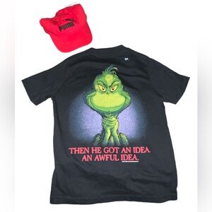 Puma Red Cap and Abercrombie kids Black Grinch Tee